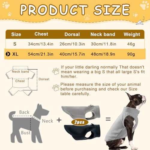 TenaLucy 2 Pièces Pull Chien,Pull-Overs avec Anneaux en D Veste d'hiver pour Chien Manteau d'hiver pour Chiens Manteau pour Petite Taille Veste Vetement pour Chihuahua(Noir, Gris) XL – Image 3