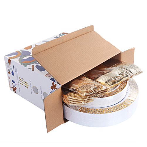 image for WDF Gold 150PCS Assorted Plates Set Include 75 Dinner/Salad Plates & 2