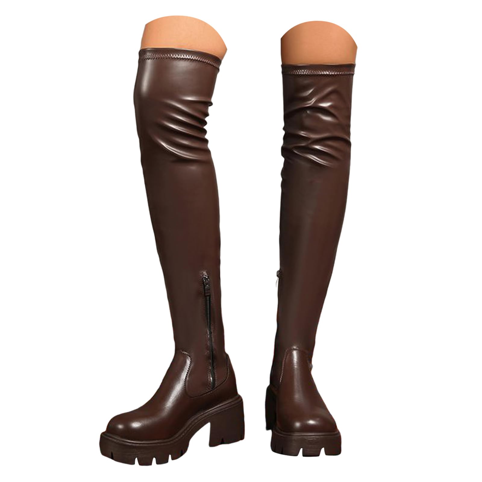 IWIHMIV Over The Knee Boots Chunky Heel Womens Long Boots with Zipper Square Toe Riding High Tall Boots