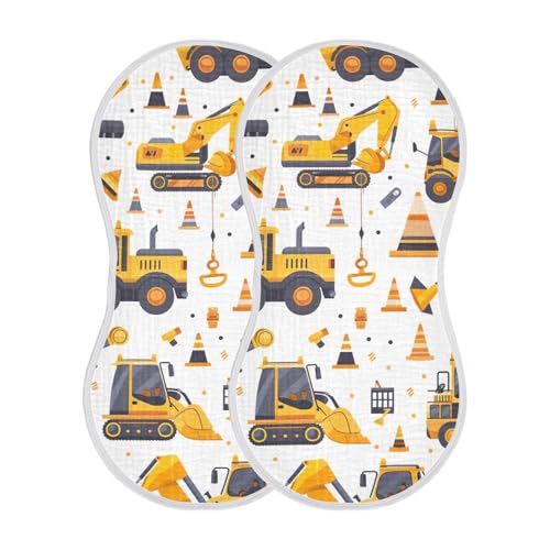 FRMG Cartoon Yellow Excavator Car Burp Cloths for Baby Girls and Boys Soft Burping Rags Muslin Burp Cloths Cotton Burp Cloths Shower Gift for Newborn 2 Pack A0900382