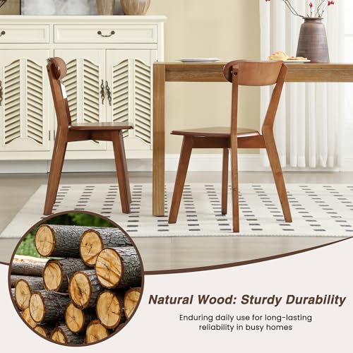 HNY Farmhouse Solid Wood Dining Chairs Set of 4, Mid Century Modern Dining Chairs with Open Curved Back, Armless Wooden Kitchen & Dining Room Accent Chairs for Dining Living Room Restaurant, Walnut - Thumbnail 5
