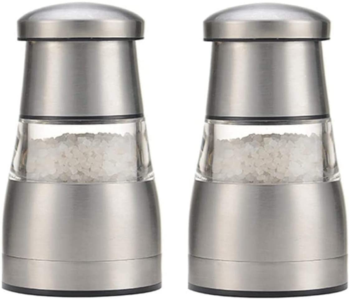 Manuelle Gewürzmühle, Salz- und Pfeffermühlen-Set, 2 Stück – einstellbare Keramik-Grobheit, Edelstahl, nachfüllbare Salz- und Pfefferstreuer und Mühlen aus Acryl for Gewürze, schwarzer Pfeffer