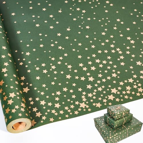 Birthday Wrapping Paper Roll 43cm*10m Star Wrapping Paper Kraft Gift Wrap paper Perfect for Birthday Party Baby Shower Christmas (Green)