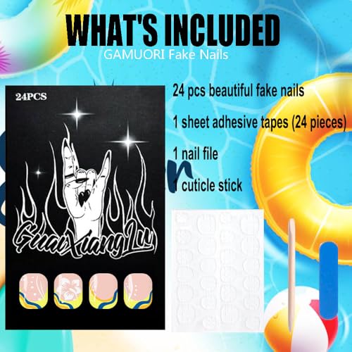 French Tip Press on Nails - Short Almond Yellow Design