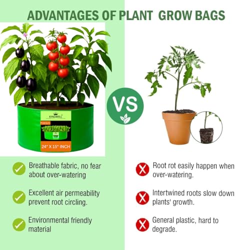 Image of Kingwell Grow Bag 24 X 15 INCH, PACK OF 8 For Terrace Garden Leafy Vegetable Plant Grow Bags Fruits Growing Containers For terrece Gardening (24 X 15 INCH, PACK OF 8)