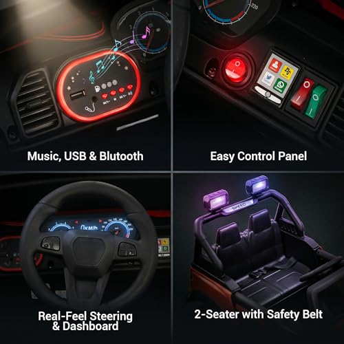 Image of Baybee RoverX Battery Operated Jeep for Kids with Parental Control | Baby Ride On Electric Car with RGB Lights, Music & Swing Mode | Rechargeable Battery Car for Kids 2 to 6 Years Boys, Girls (Red)