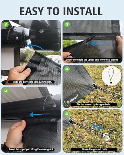Dulepax RV Awning Shade Screen with Zipper 8'X15'3'' -Second Generation RV Awning Screen Significantly Improves Shadew and Privacy.Universal RV Awning Sun Shade Screen with Complete Kits. - 4