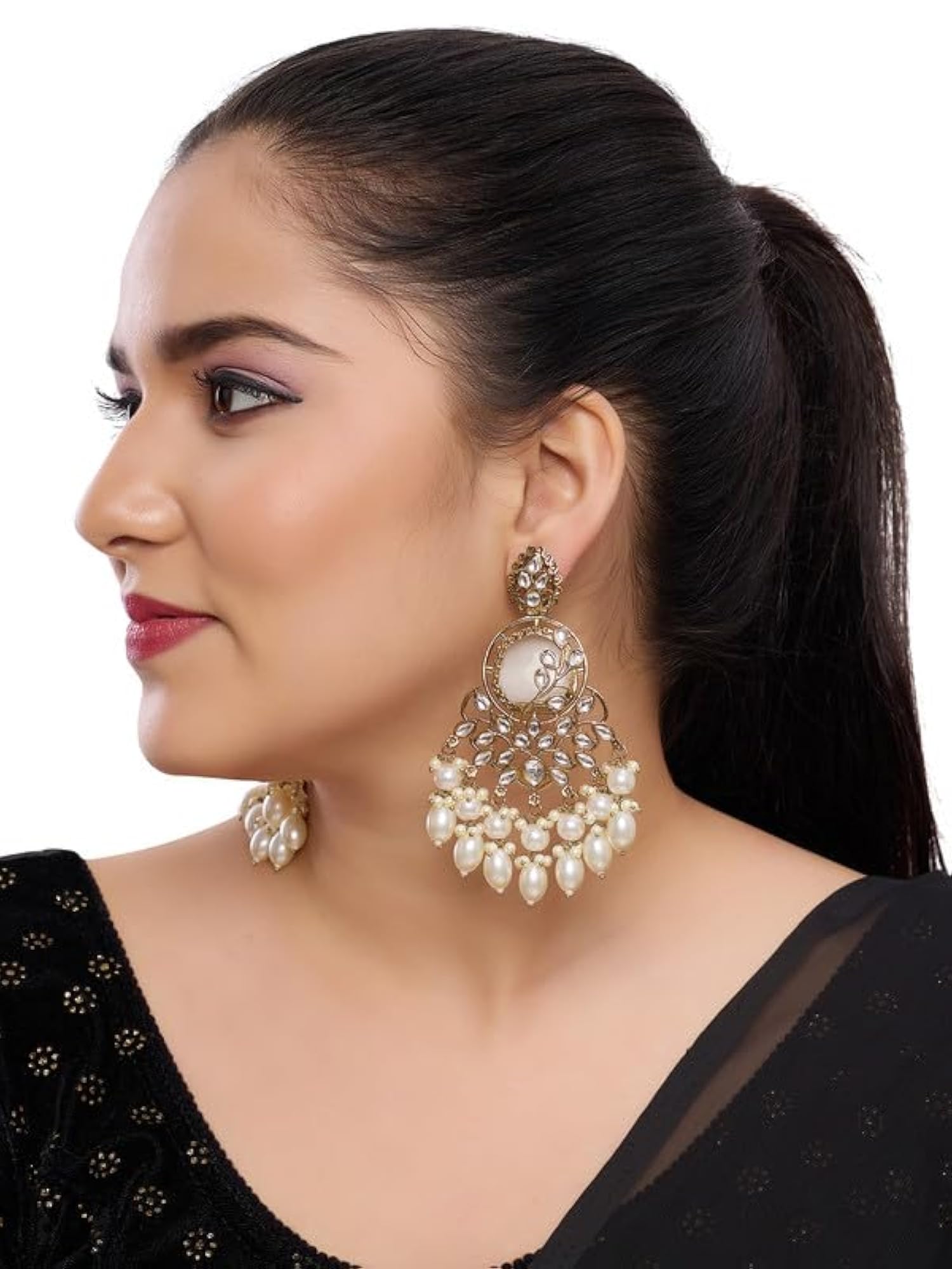 Stylish Alloy Kundan & Beads Earrings Set for Women