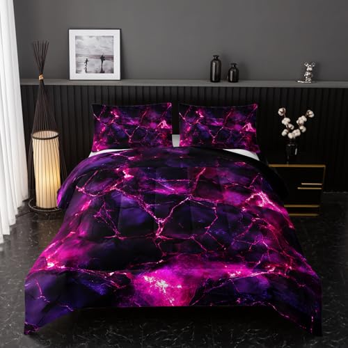 Image of Nttopship Pink Comforter Set Twin Size,Pink Marble Bedding Set 3 Pcs Bedding for Adults, Marble Room Decor with Comforter and 2 Pillowcases Soft and Lightweight B-Side Black