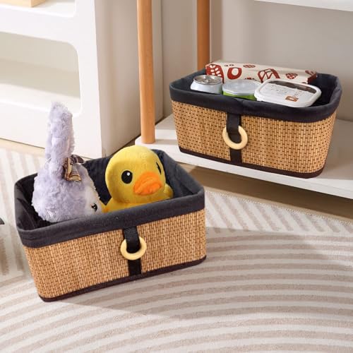 Image of LUXE HOME INTERNATIONAL Storage Basket Brick Bamboo Box Eco-Friendly, Foldable & Lightweight Organizer (Beige, 30x20x12 cm, Pack of 2)