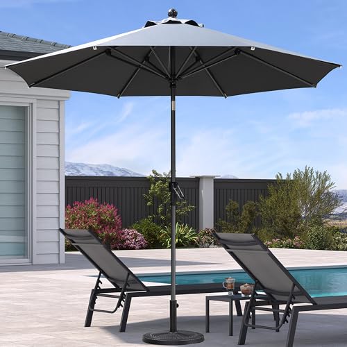PURPLE LEAF Parasol Balcon en Aluminium de 270 cm, Parasol Rond Inclinable avec Manivele et 8 Balines Robustes, Résistant à la Rouile et aux UV, Adapté aux Balcons et Terrases, Gris