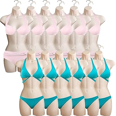 DisplayTown Flesh Female Mannequin Hip Long Hollow Back Body Torso Dress Form & Hanging Hook, S-M Sizes (12 Pack) Cover