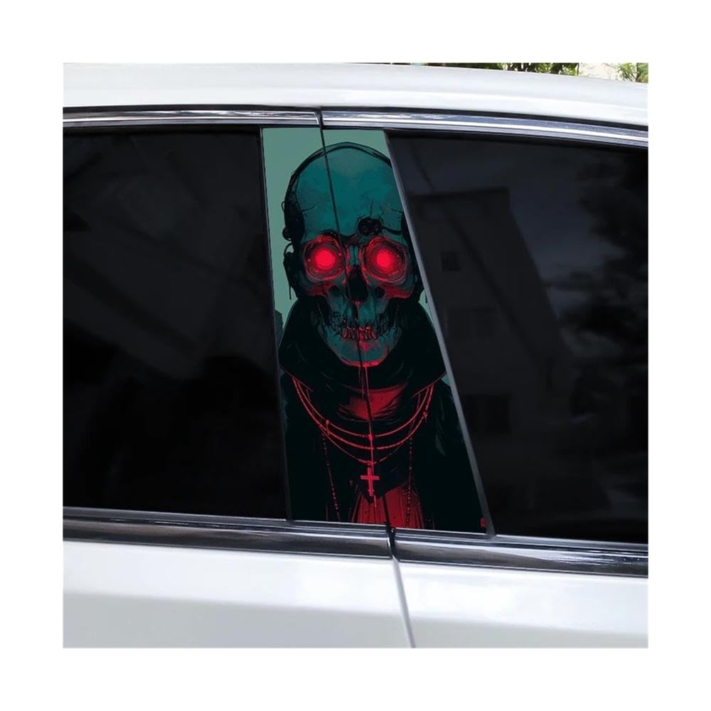 Bertdcx N 2Pcs Horror Stickers Skull Car Window Pillar Stickers Cover Scratch Vinyl Auto Parts(N)