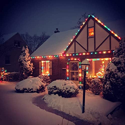 Image of C7 LED Multicolor Christmas Lights Outdoor,25Ft Vintage Christmas String Lights with 27 C7 LED Multicolor Shatterproof Bulbs, Hanging Christmas Outdoor Lights for Xmas Tree Patio Party Roofline Garden