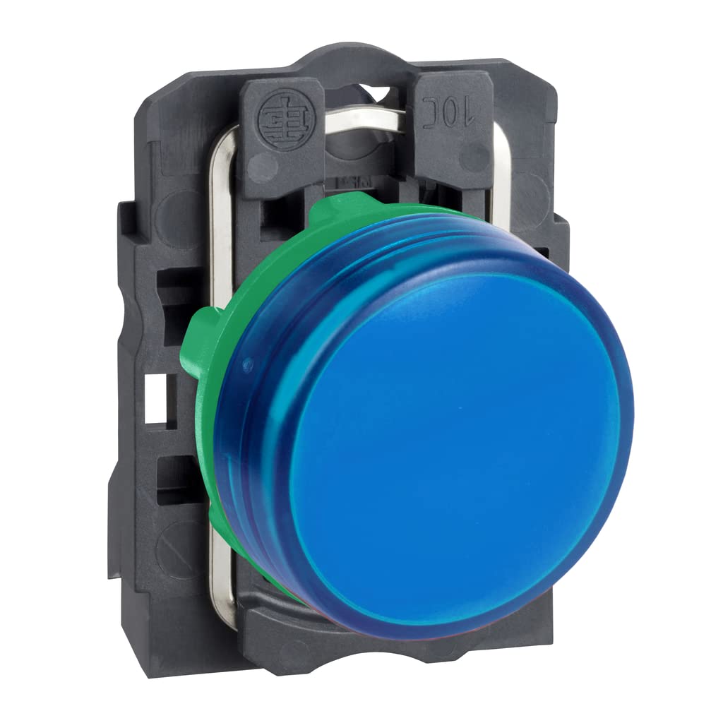 Harmony XB5 - Pilot Indicator Light, Plastic, Plain Lens, Integral LED, Industrial Control, 22mm Mount, 24V AC/DC, XB5AVB6, Blue