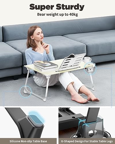 Image of SAIJI Laptop Desk for Bed, XX-Large Foldable Bed Tray Table, 25.6 inch x 19.3 inch | Laptop Table for Eating Breakfast, Writing Working Gaming Drawing with Storage Drawer, Bookstand, Tablet Stand, Black Cherry