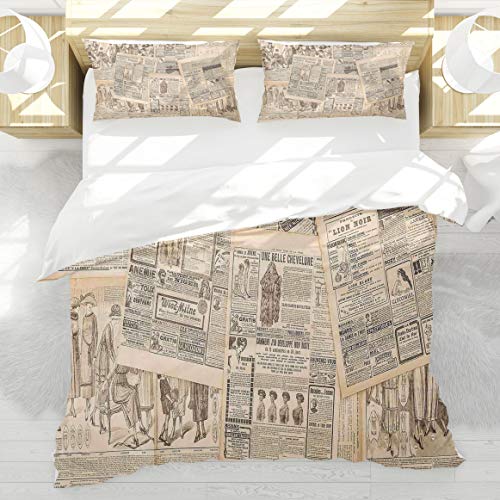 BEDNRY Set Biancheria da Letto,Pagine di giornali antichi con pubblicità e rivista di Moda Donna Edwardian Publicity,1 Copripiumino 220x240cm 2 federe 50x80cm