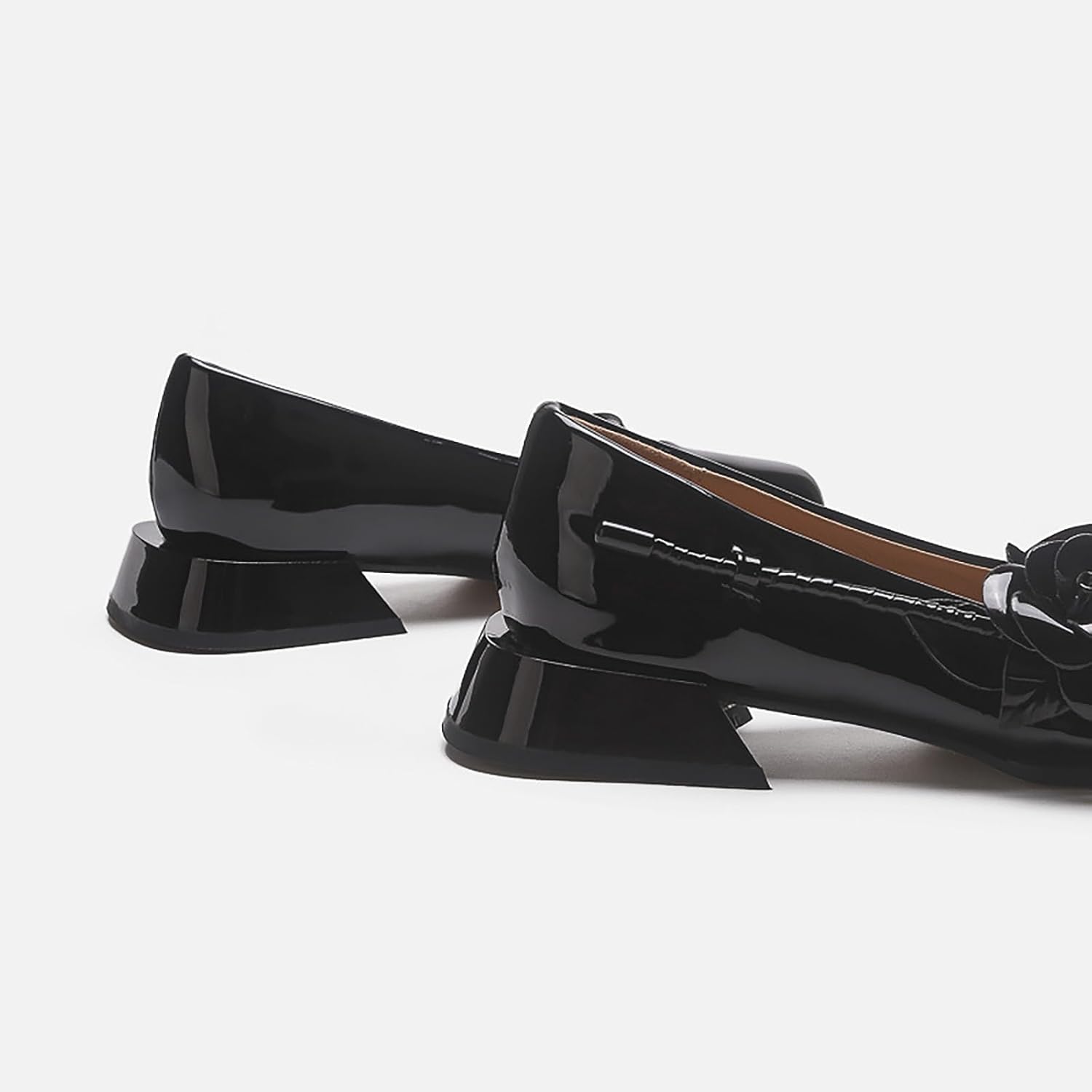 Women's Square Toe Block Heel Mary Janes Shoes,Fashion Side Flowers Comfortable Closed Toe Work Pumps Slip on Chunky Heel Dress Shoes - Image 6