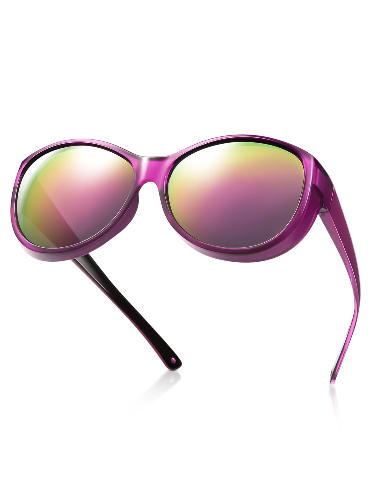 TINHAO Polarized Fit Over Sunglasses - Oversized Wrap Around for Prescription Glasses - UV400 Protection for Men Women Driving(Purple, Purple mirrored)