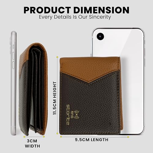 Image of Storite Men's RFID Blocking Bifold Wallet - Slim Genuine Leather Wallet with 2 ID Windows, Card Slots & Coin Pocket Mens Wallet (Tan & Brown)