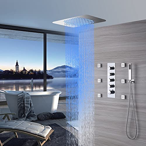 Cascada Luxury 15”x23” Sistema de Ducha LED con Altavoces Bluetooth Integrados, 4 Funciones (Lluvia, Cascada, Jatos Corporales y Duchador de Mano) (Oro Rosa) miniatura 2