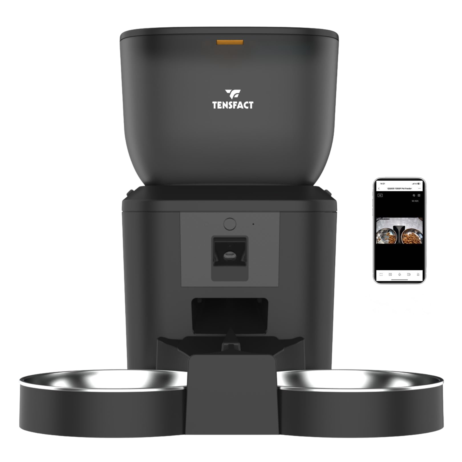 Comedero Automático para Gatos y Perros Pequeños con Cámara HD 1080P y Visión Nocturna, 4L, Control por App WiFi, Cuenco Doble de Acero Inoxidable, Programable