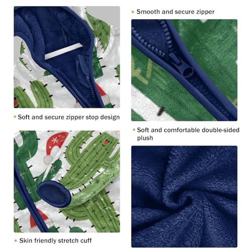 Cactus with Santa Hats Toddler Fleece Jacket Girl Boys Hooded Fleece Jacket Coat Warm Outwear Zip-up 3-10T3