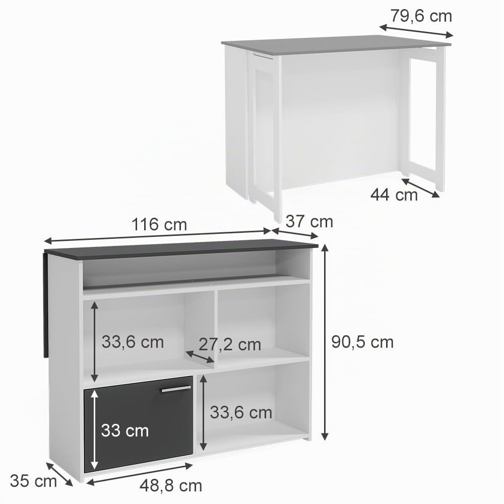 Vicco Tavolo bar alto Dominic, Antracite/bianco, 116 x 37 cm