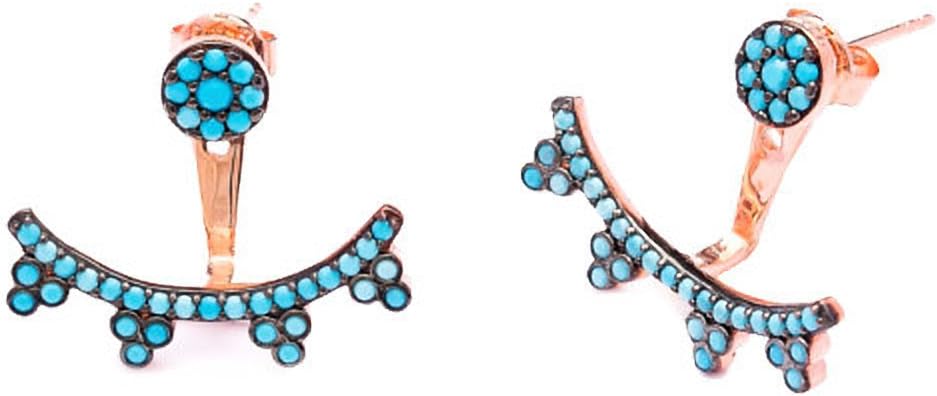 Ear Cuff Jacket Stud Earrings Turquoise Rose Gold Plated