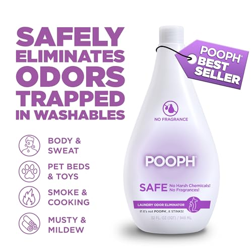 pooph laundry  32oz bottle 16 loads  eliminates the toughest odors in washables in a one wash with no fragrancesjust add 2oz with laundry detergent  no harsh chemicals safe for people amp pets