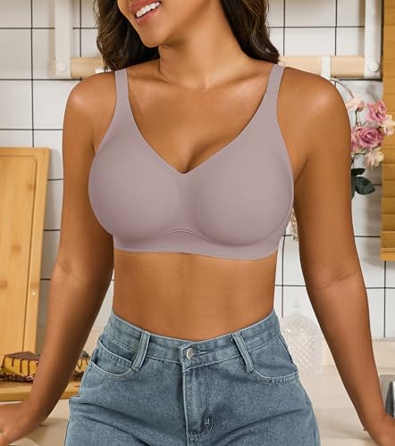 Image of Xcutting Bra for Women Wireless No Underwire Seamless Full Coverage Deep V Bralettes Everyday Comfortable Soft