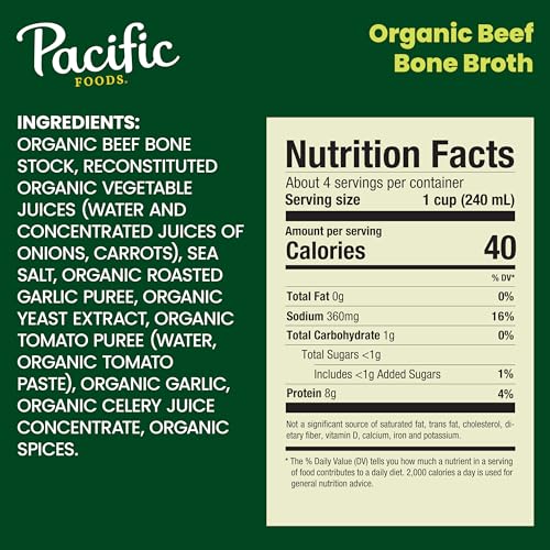 Image of Pacific Foods Organic Beef Bone Broth, 32 oz Carton (Pack of 4)