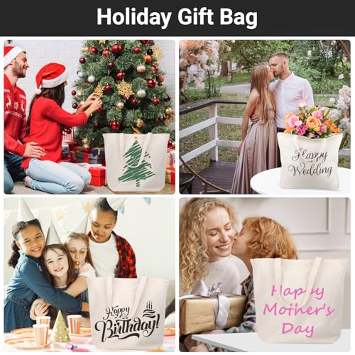 Segarty Blank Canvas Grocery Bag, 3 Pack 20X15in Reusable Large Shopping Plain Bags, Natural Shoulder Bags Personalized Beige Tote Bag Perfect for DIY Projects Painting Crafting Decoration - Thumbnail 6