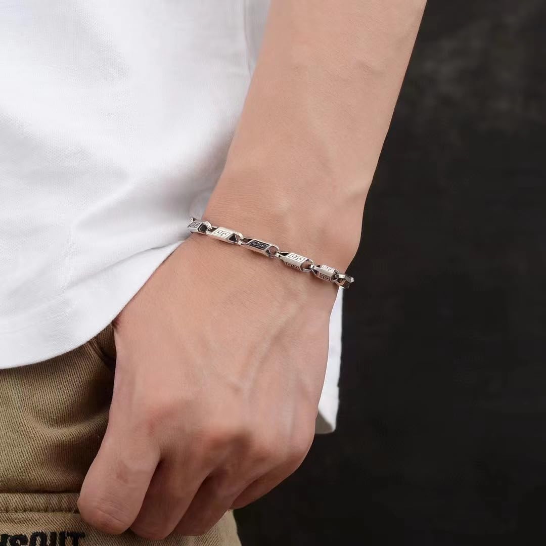 Vintage Punk Hip-hop Link Chain Masculine Bracelet S Pattern Carved with Spring Ring Clasp 22cm (8.66 inch)