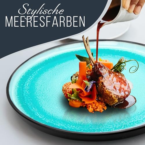 Steingut Geschirrset 6 Personen Ibiza 24-tlg. - Mediterranes Geschirr Set, Spülmaschinen-, Mikrowellen- und Kratzfest - Schüssel- und Teller Set - Essgeschirr Pure Living... – Bild 6