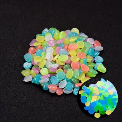 Image of Glow in The Dark Decorative Stones - 400-Piece Artificial Pebbles for Vases, Aquariums, Garden Landscaping - Assorted Colors for DIY Crafts & Home Decor