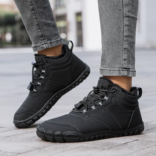 Image of Men's Women's Winter Barefoot Hiking Boots, Slip On Warm Zero Drop Snow Boots, Wide Toe Box Booties, Waterproof Shoes Sneakers Hike Shoes for Hiking Walking Outdoor Unisex