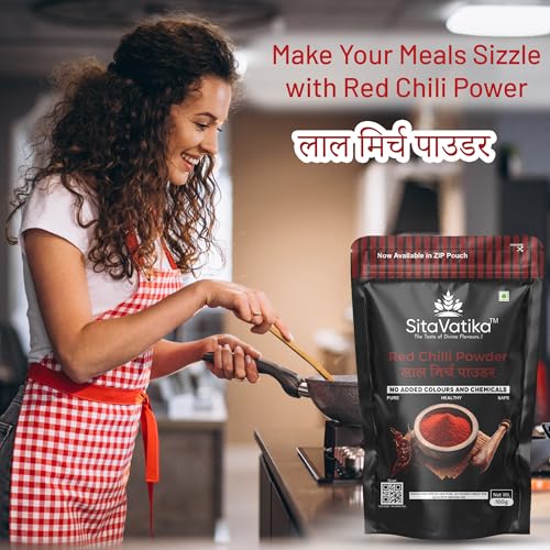 Image of Sitavatika Natural Red Chilli Powder 300gm No Added Colours and Chemicals with Good Spicy Taste and Colorful Spices Lal Mirch Powder for Spicing Up Food Pack of 3 x 100gm