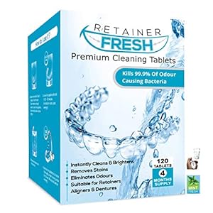 Retainer Cleaning Tablets – 120 Tabletten 4 Maanden Supply Retainer Fresh, Brite, en Stain-Free – Retainer Cleaner…