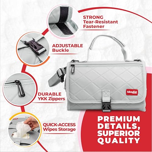 Bitsykid Premium Portable Diaper Changing Pad – Extra-Thick Cushioned Travel Mat with Wipes Pocket – Waterproof, Easy to Clean, Gift-Ready (Cloud Gray) by Bitsykid - Image 6
