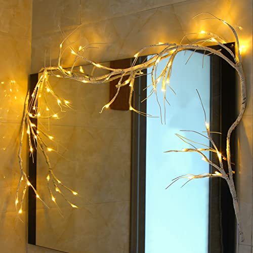 DERAYEE Christmas Decorations 1.8m/5.9ft White Garland with 48 LED Battery Operated Lights Waterproof Lighted Willow Vine Twig for Indoor Home Garden Wall Fireplace Party Decorations DERAYEE Christmas Decorations 1.8m/5.9ft White Garland with 48 LED Battery Operated Lights Waterproof Lighted Willow Vine Twig for Indoor Home Garden Wall Fireplace Party Decorations