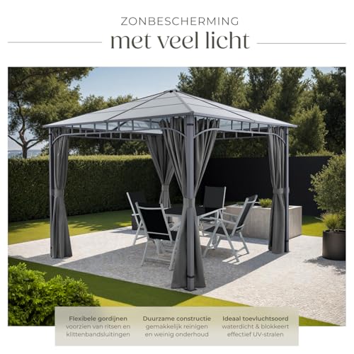 tectake® Luxe Tuinpaviljoen | Terras Paviljoen met Zijwanden, Aluminium Frame, Gepoedercoat | Inclusief 8 Haringen - Afbeelding 4