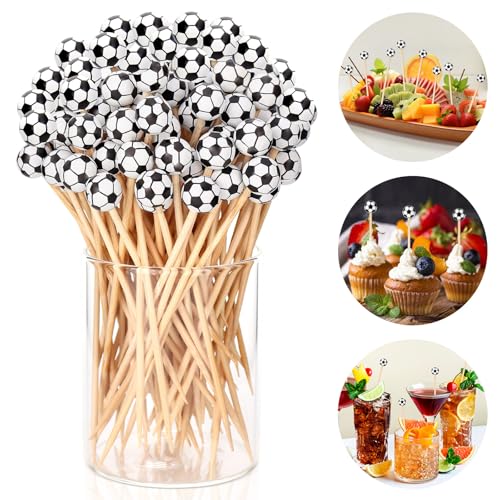 100 Pcs Soccer Cocktail Picks, 4.72 Inch Bamboo Skewers