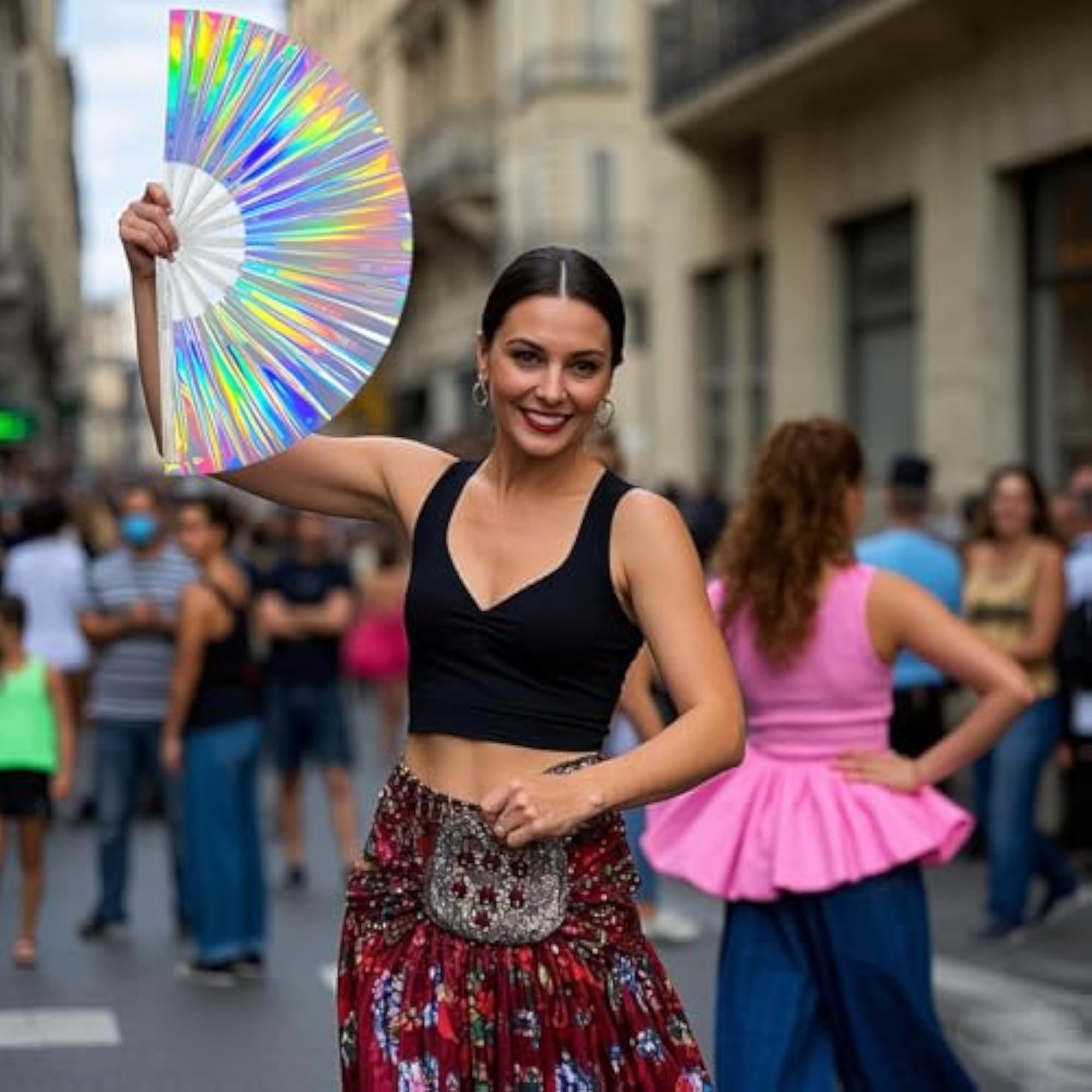 Large Folding Hand Rave Fan, Holographic Design