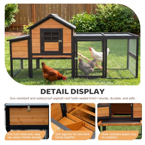 Image of Large Chicken Coop Outdoor Wooden Duck Hen House Poultry Pet Cage 76 inch