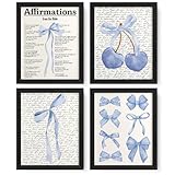 JXREQ Trendy Preppy Purple Bow Coquette Wall Art Prints, Coquette Room Decor, Cherry Bow Girls Bathroom Bedroom Wall Decor, Christian Posters Set of 4, 8x10 Inch Unframed