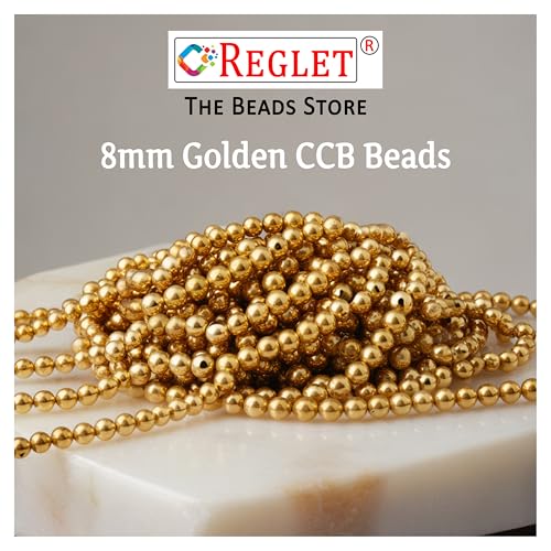 Image of 650 Pcs Golden Pearl Beads for Jewellery Making Kit | Bead Bracelet Making for Women Girls Kids | Crystal Beads for Craft | Pearls for Craft | 8mm | 200g
