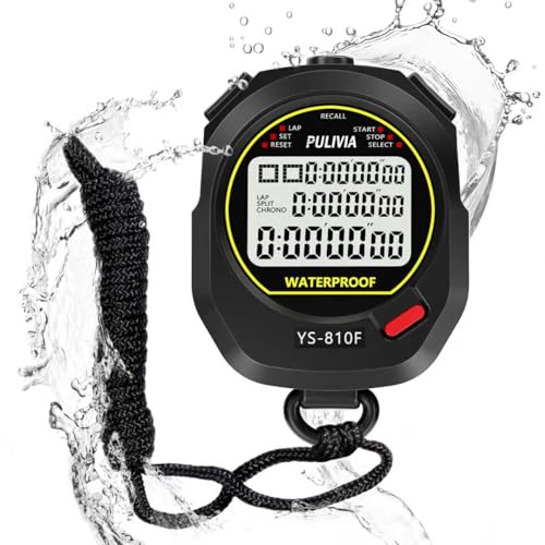 PULIVIA Chronomètre de Sport étanche 10 Tours/Séquences avec Rappel, Compte à Rebours, Alarme, Calendrier, Grand écran, Chronomètre Pour Entraîneurs, Course, Natation, Entraînement Sportif