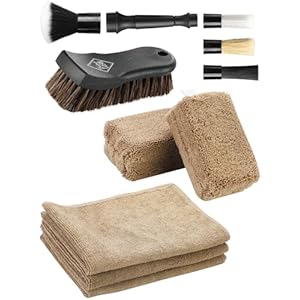 Fantasticlean 9PCS Car Interior Detailing Set, Microfiber Cloth & Applicator, Double-Head Detailing Brushes, Natural Bristles, Scratch-Free, Ultra-Soft for Seats Leather Care or Cleaning