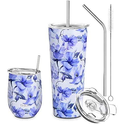 THILY 12 oz Wine Tumbler and 26 oz Travel Tumbler, Iridaceae Cover